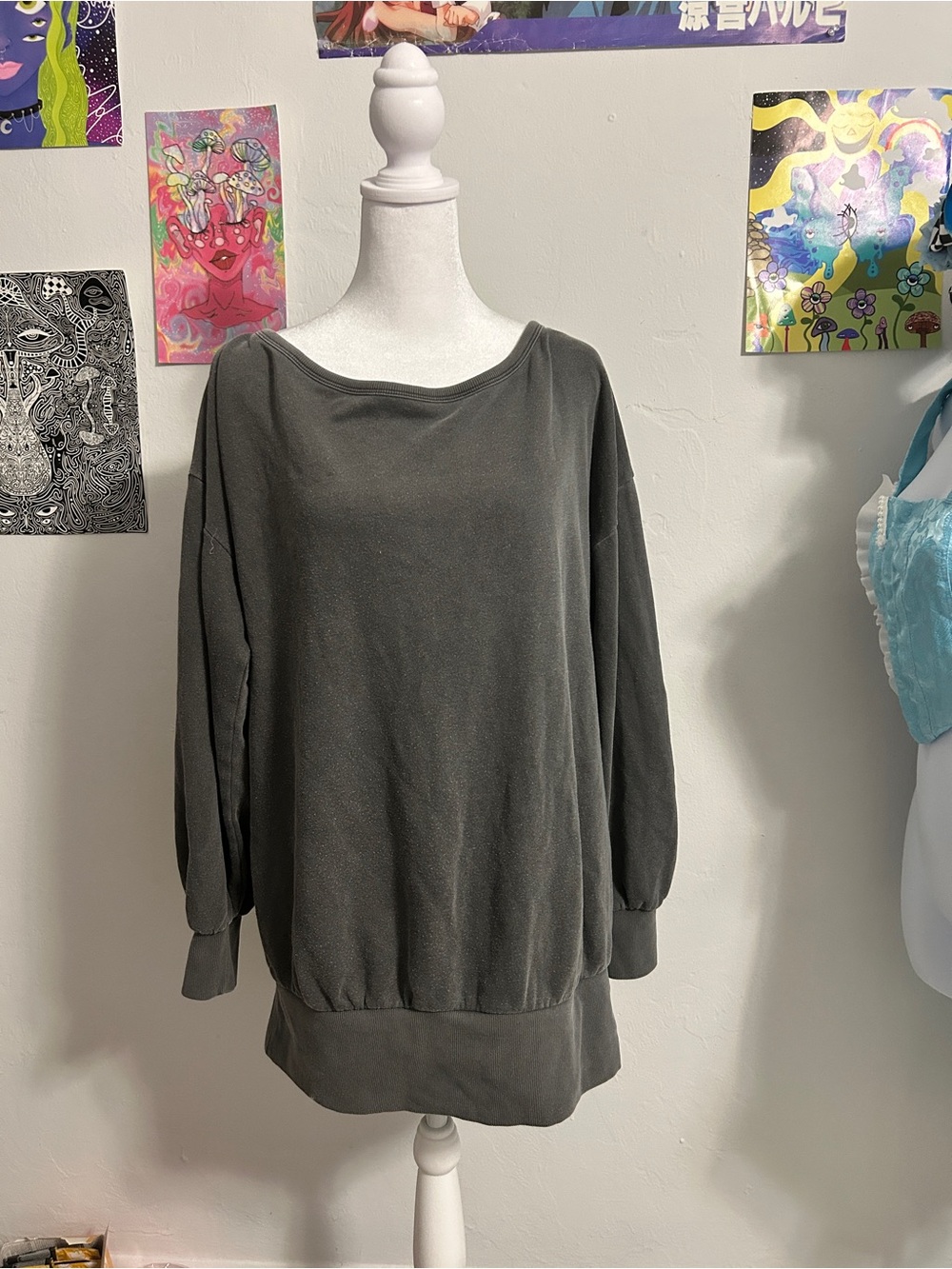 Victoria's Secret Heather Charcoal Boatneck Sweatshirt